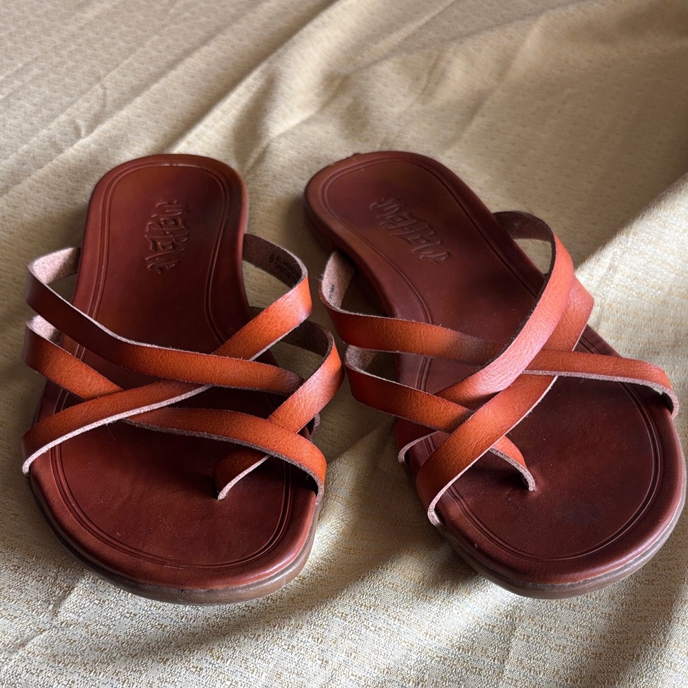 Mad Love Women's Brown and Orange Leather Crisscross Slide Sandals